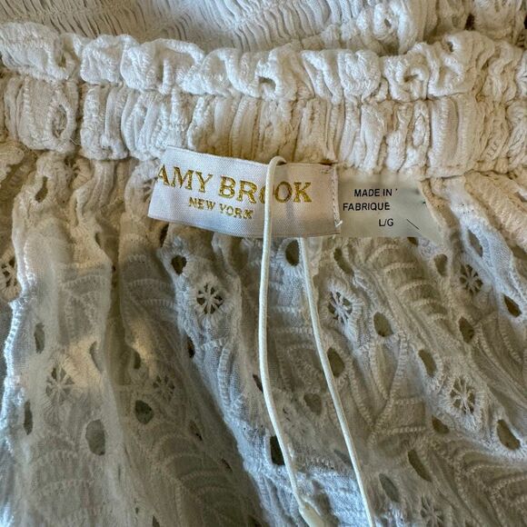 Ramy Brook Hilaria Eyelet Dress NWT White L Strapless Mini Smocked Cotton Boho - Picture 8 of 9